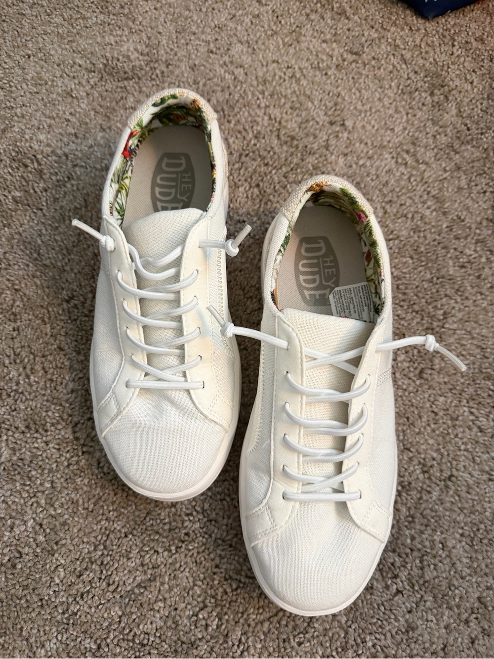 Hey Dude Women's White Canvas Sneakers with Floral Print Lining